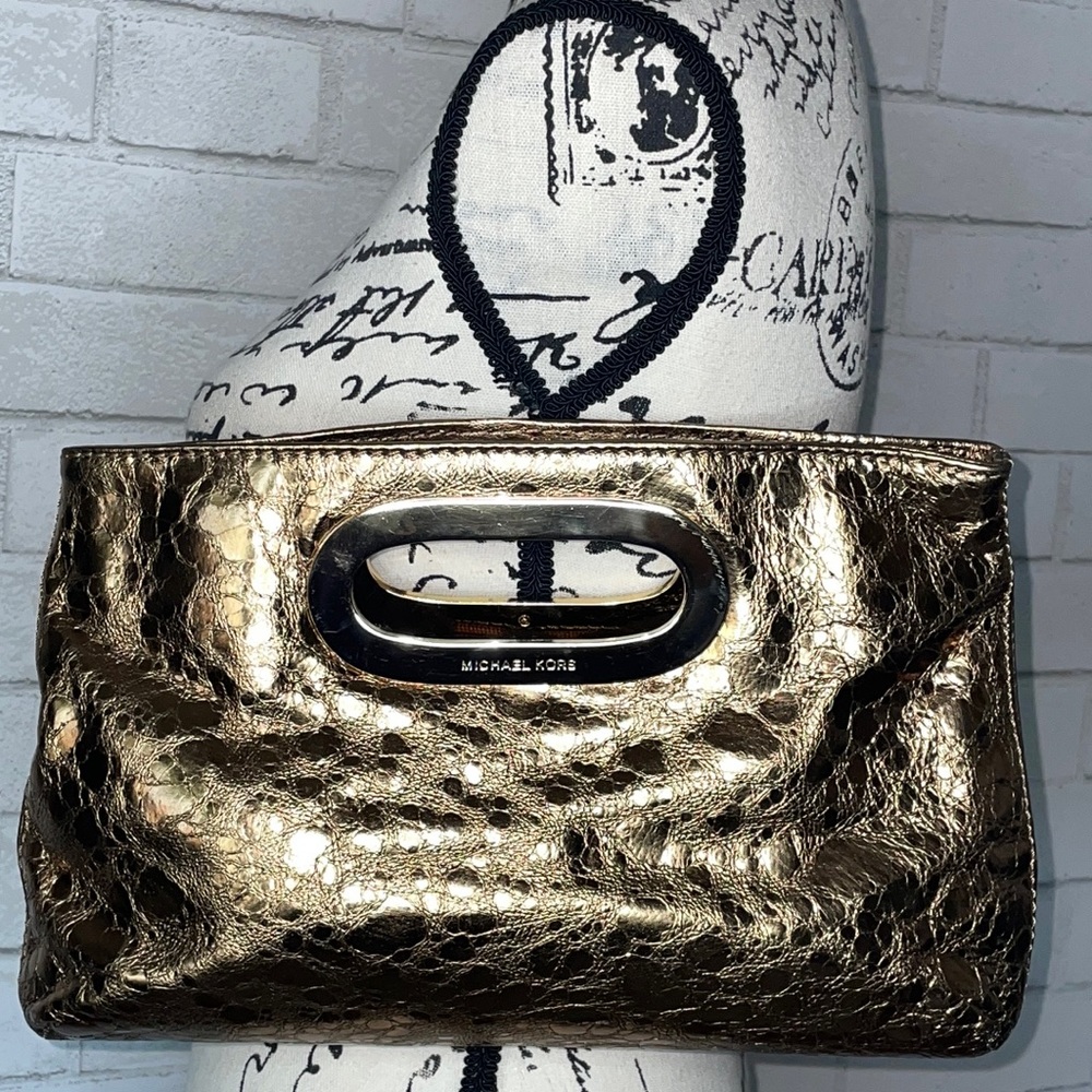 MK Michael Kors gold foil clutch